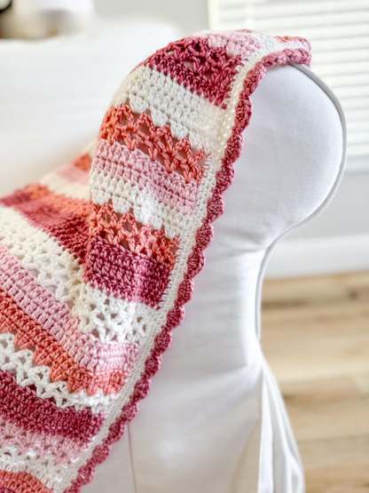 Raspberry Lattice Striped Crochet Blanket Pattern