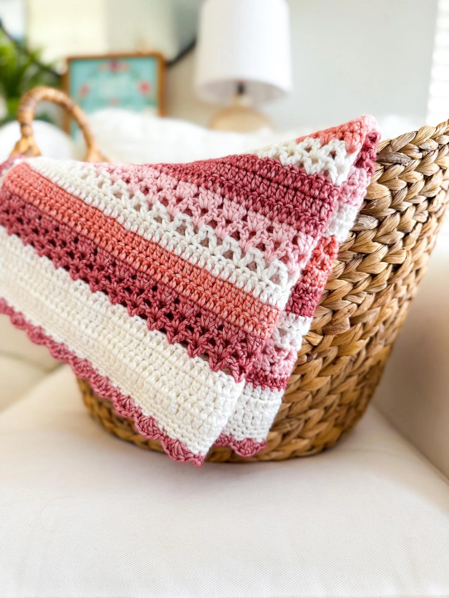 Raspberry Lattice Striped Crochet Blanket Pattern