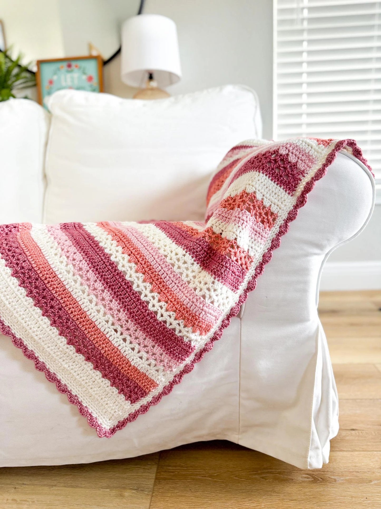 Raspberry Lattice Striped Crochet Blanket Pattern