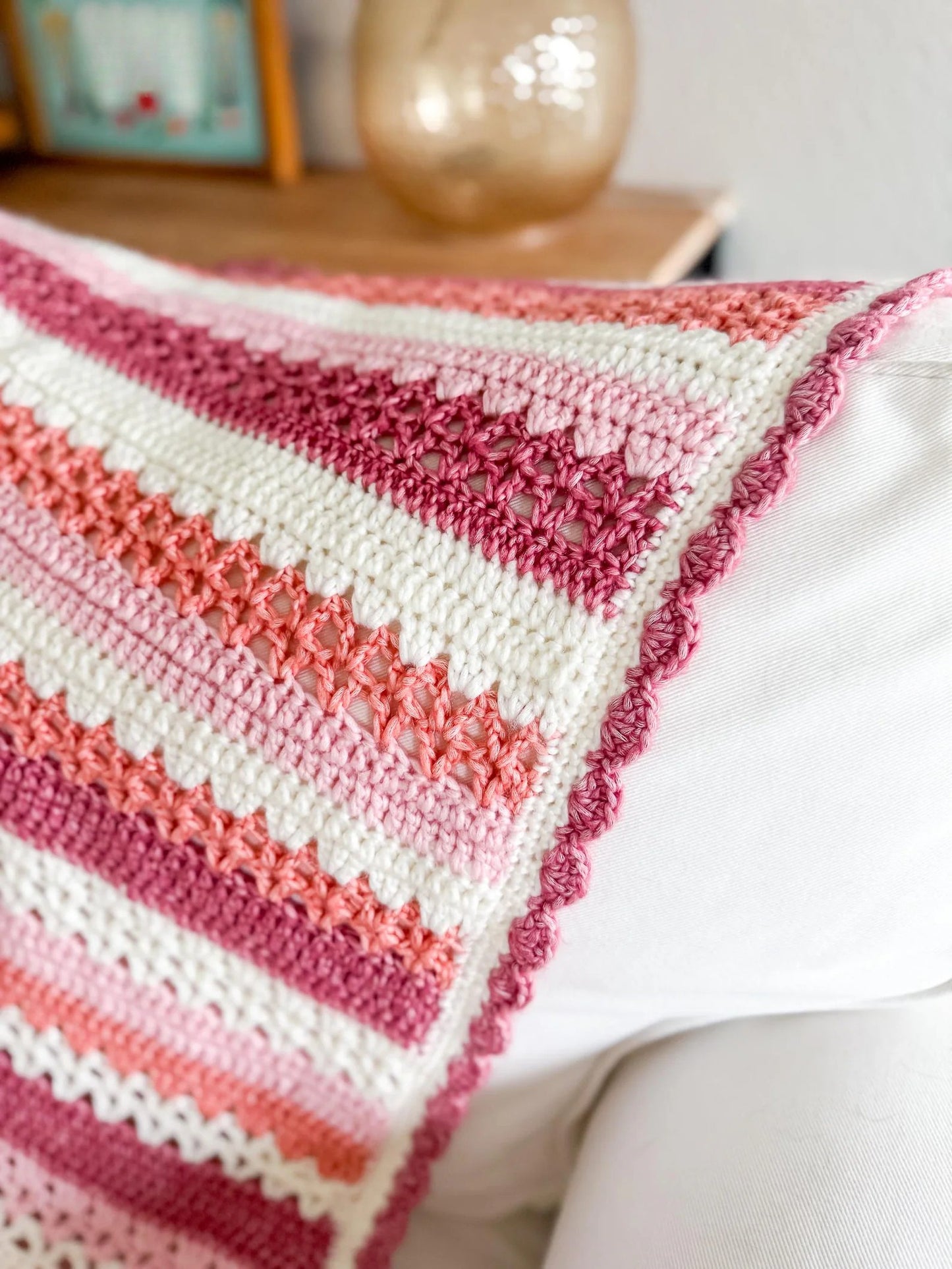 Raspberry Lattice Striped Crochet Blanket Pattern