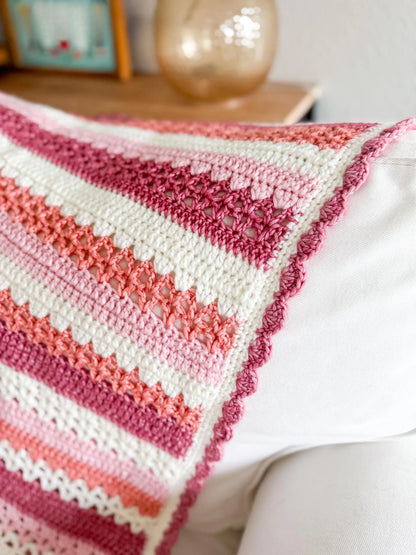 Raspberry Lattice Striped Crochet Blanket Pattern