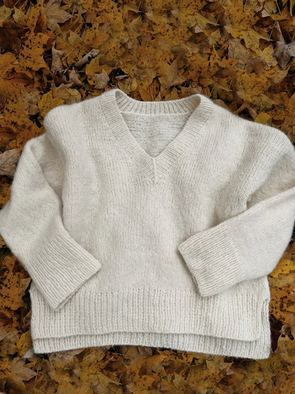 V Neck Top Down Home Sweater Knitting Pattern