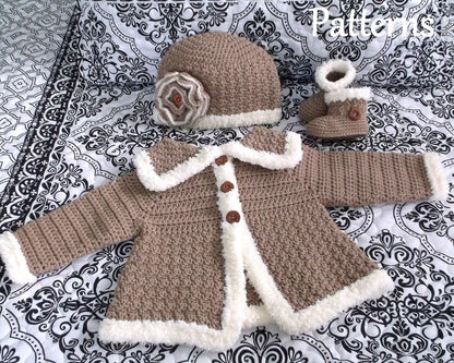 Crochet Pattern Pack Baby Sweater Bootie & Hat