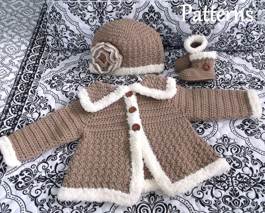 Crochet Pattern Pack Baby Sweater Bootie & Hat