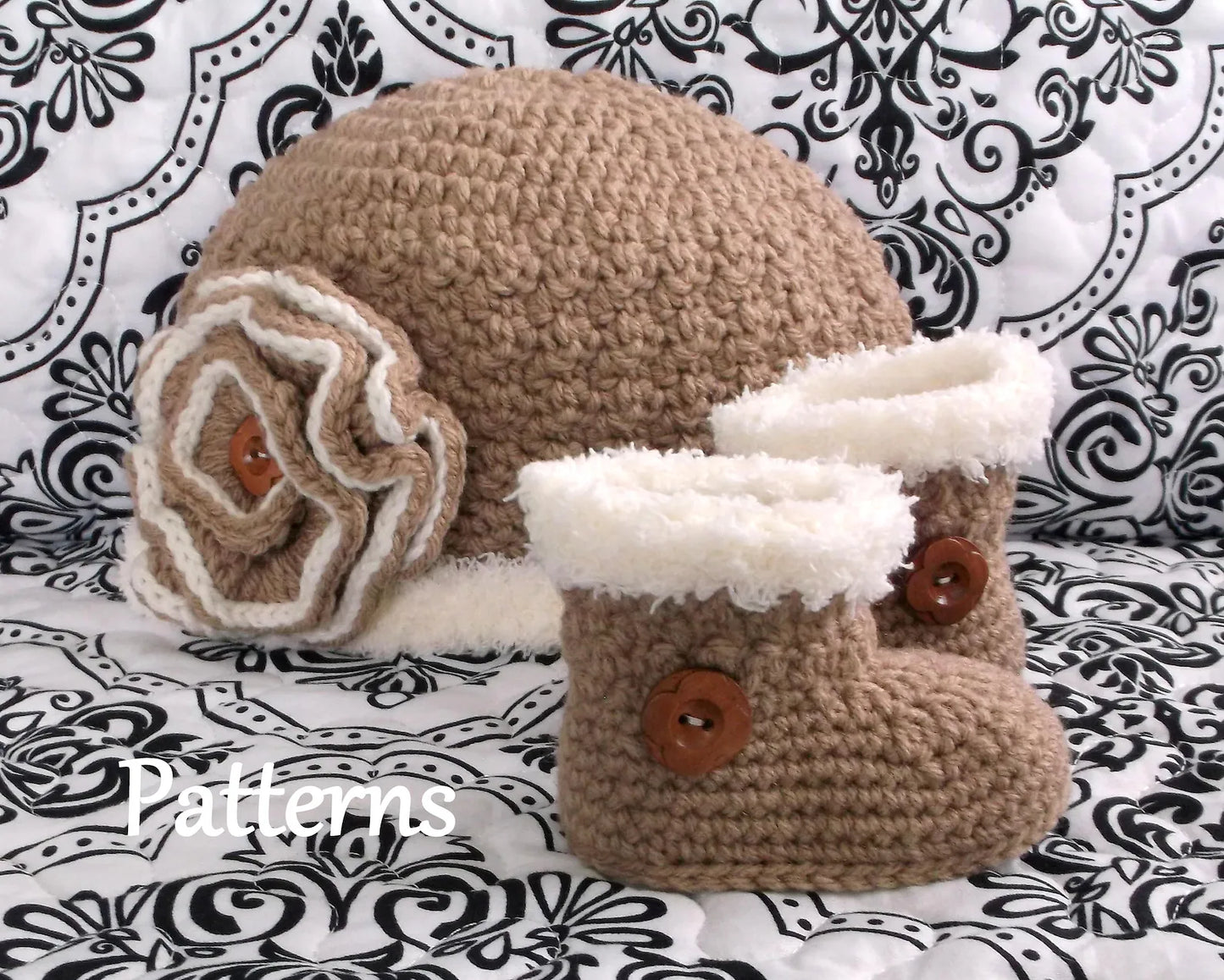 Crochet Pattern Pack Baby Sweater Bootie & Hat