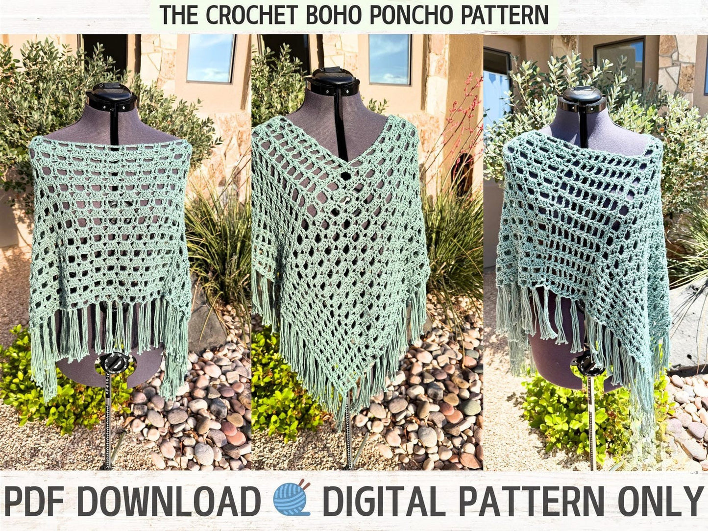 Easy Beginner Boho Poncho Crochet Pattern