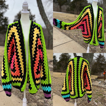 Four-Color Hexagon Cardigan Crochet Pattern