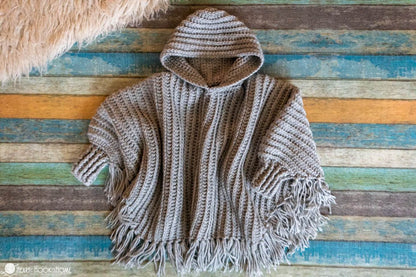 Kids Hooded Fringe Poncho Crochet Pattern