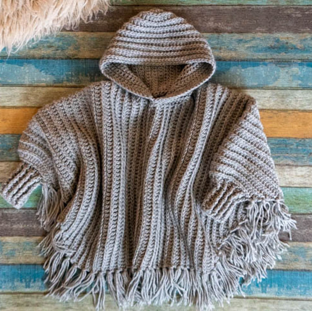Kids Hooded Fringe Poncho Crochet Pattern