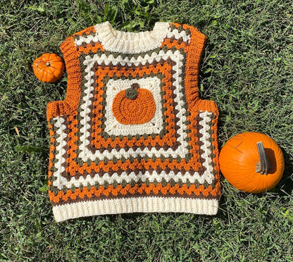Pumpkin Granny Square Sweater Vest Crochet Pattern