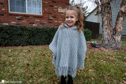 Kids Hooded Fringe Poncho Crochet Pattern