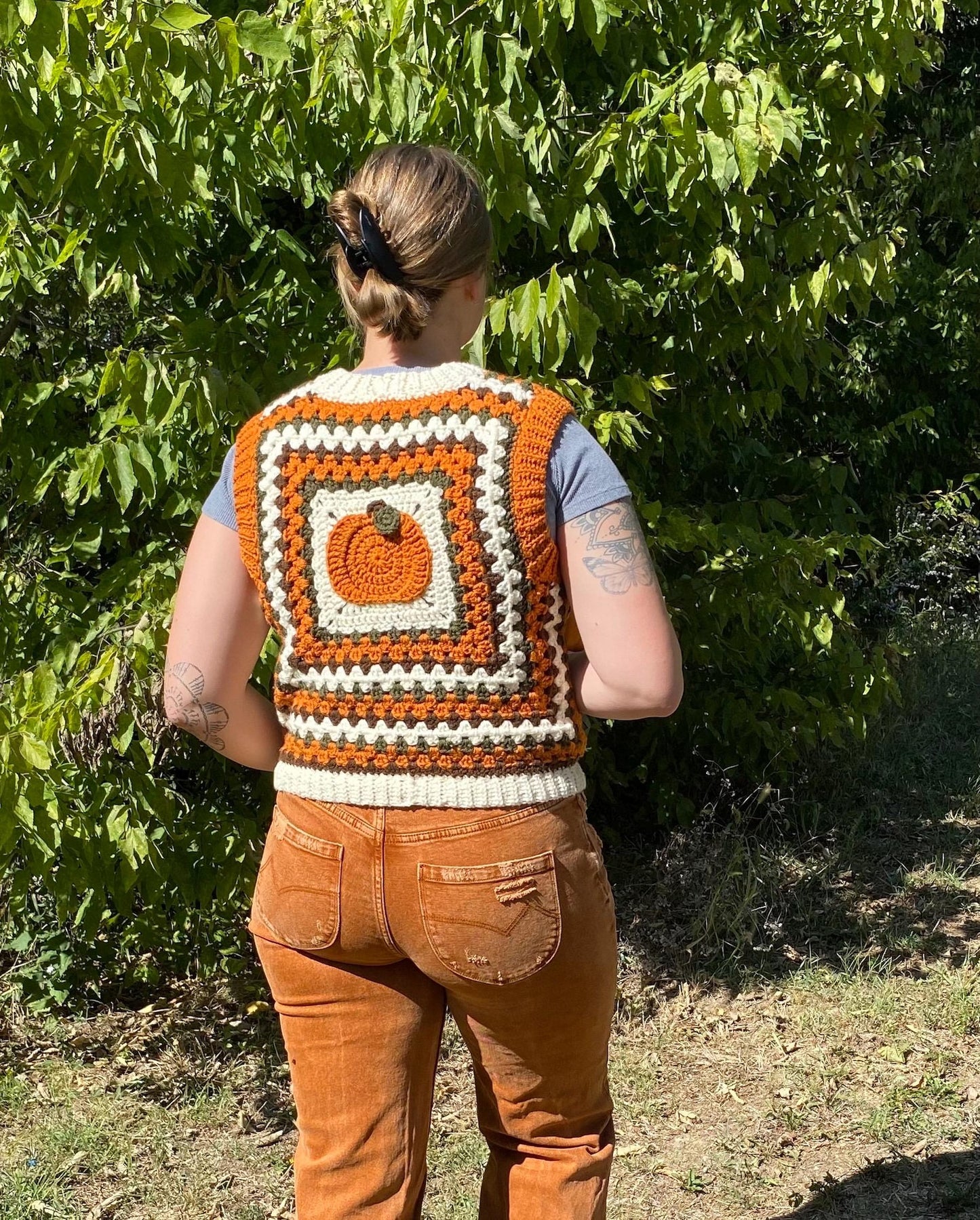 Pumpkin Granny Square Sweater Vest Crochet Pattern