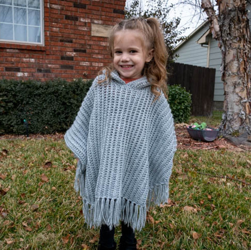 Kids Hooded Fringe Poncho Crochet Pattern