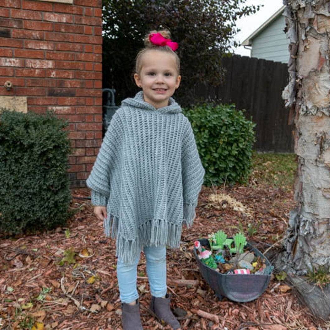 Kids Hooded Fringe Poncho Crochet Pattern
