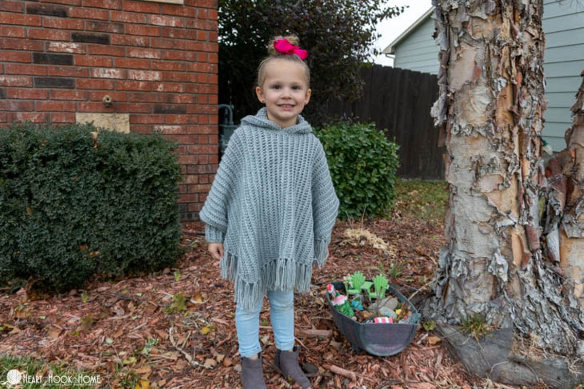 Kids Hooded Fringe Poncho Crochet Pattern