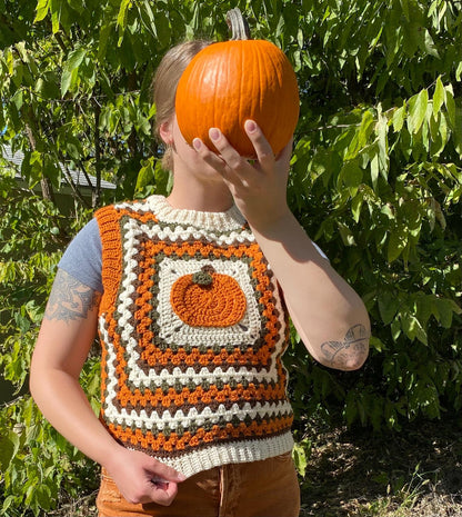 Pumpkin Granny Square Sweater Vest Crochet Pattern