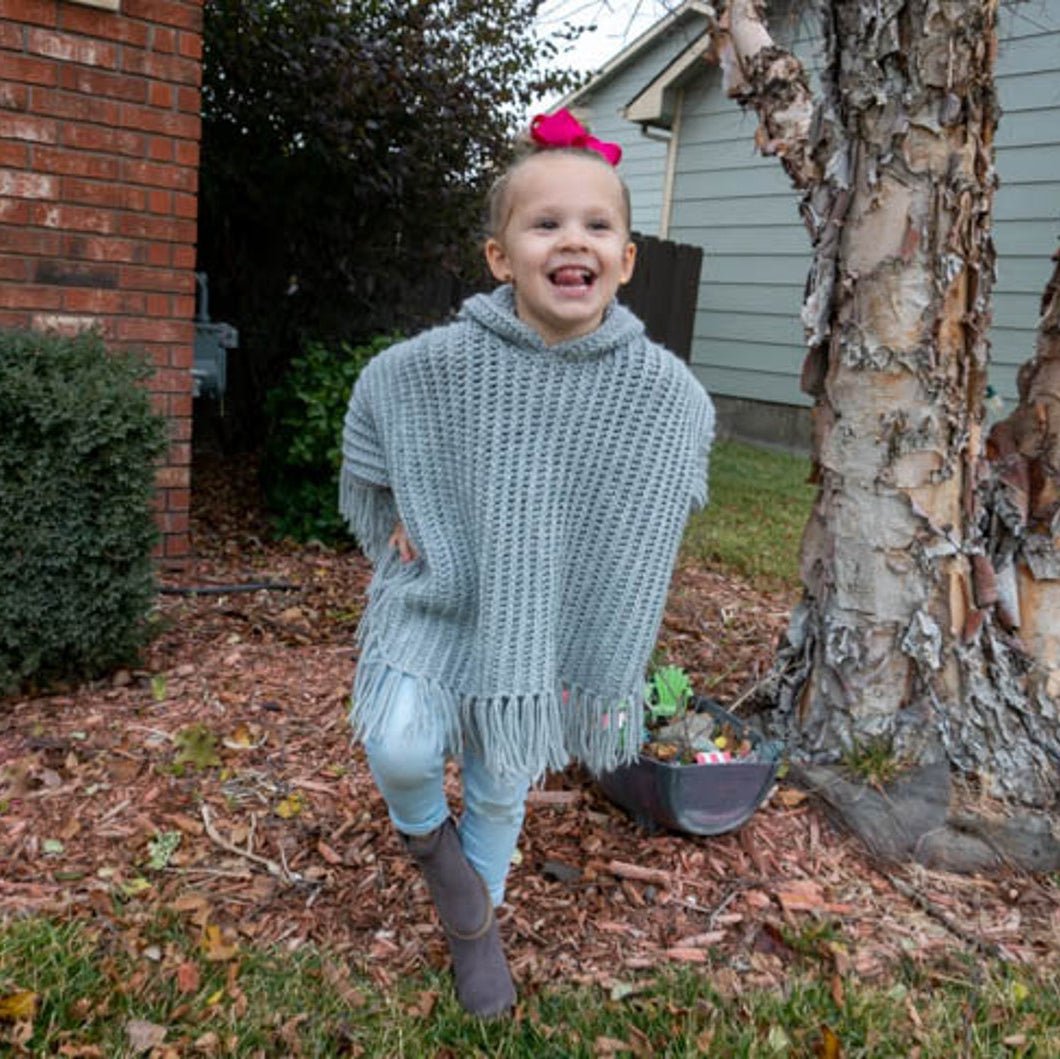 Kids Hooded Fringe Poncho Crochet Pattern