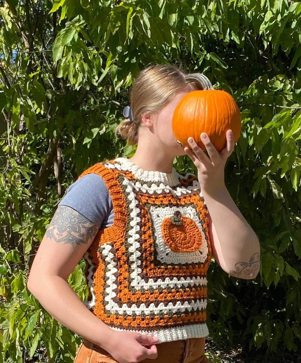 Pumpkin Granny Square Sweater Vest Crochet Pattern