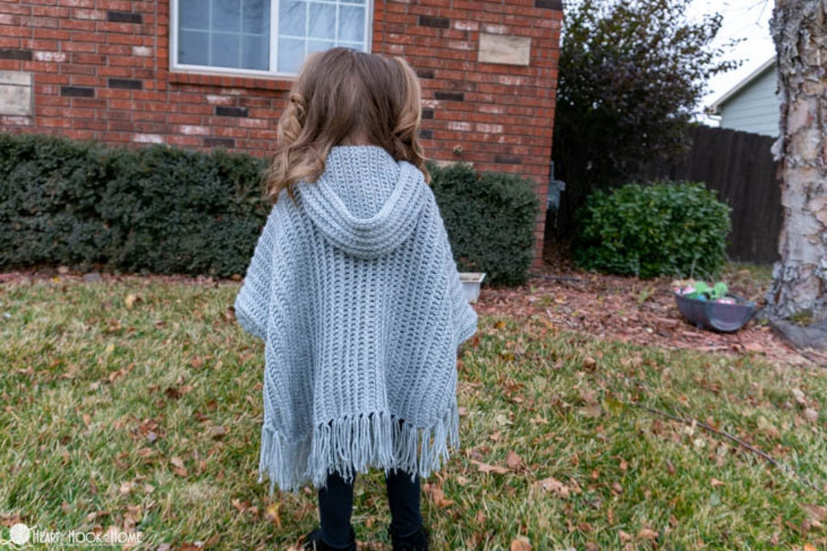 Kids Hooded Fringe Poncho Crochet Pattern