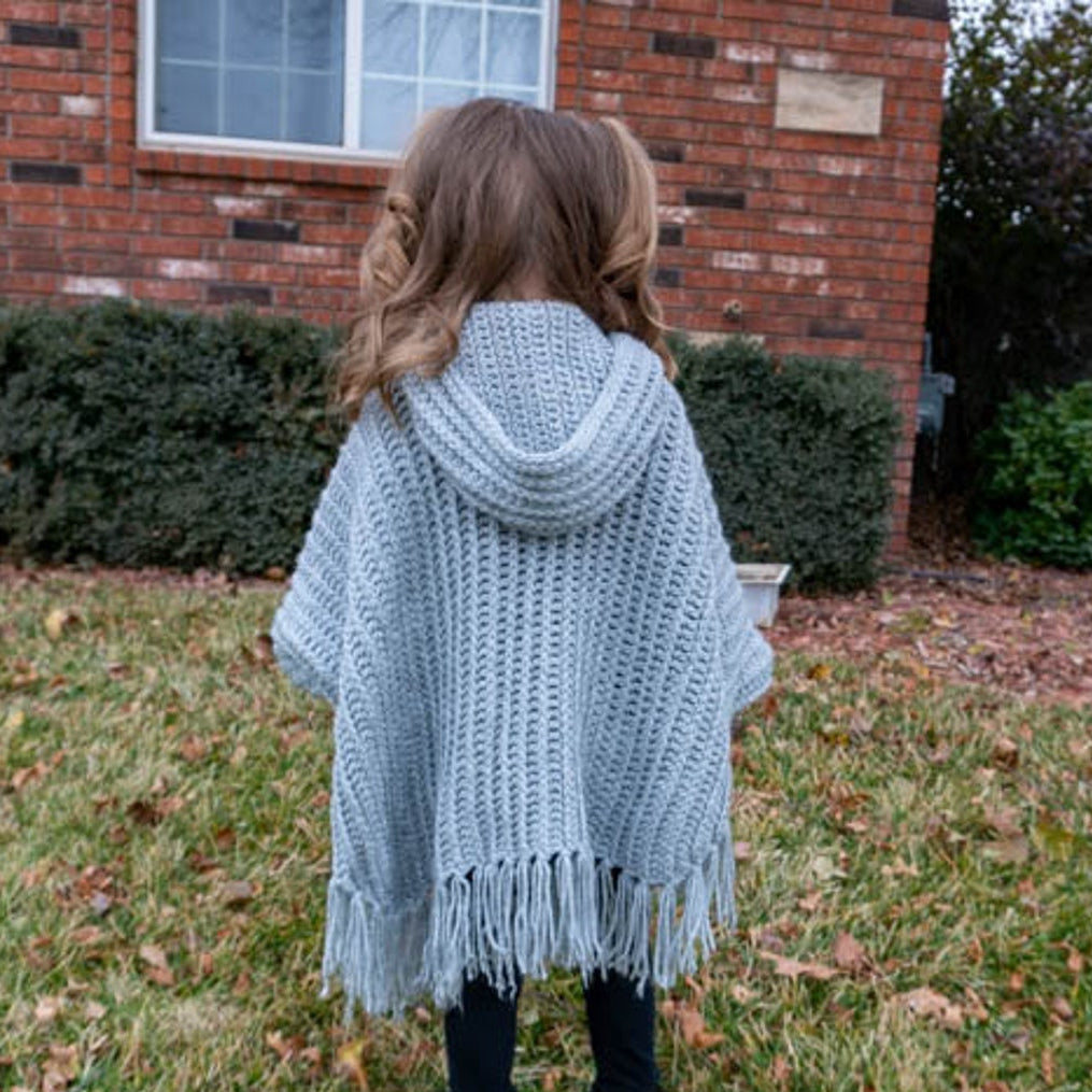 Kids Hooded Fringe Poncho Crochet Pattern