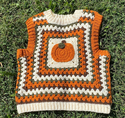 Pumpkin Granny Square Sweater Vest Crochet Pattern